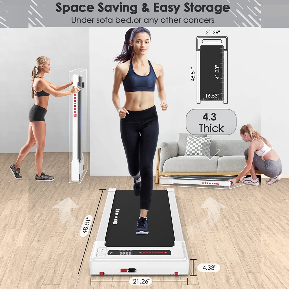 Factory Sale! Treadmill 2.25 HP under Desk Treadmill Portable Electric Treadmill Flat Slim Installation-Free Walking Treadmill with Remote Control, Walking Jogging Running Machine for Home/Office Use